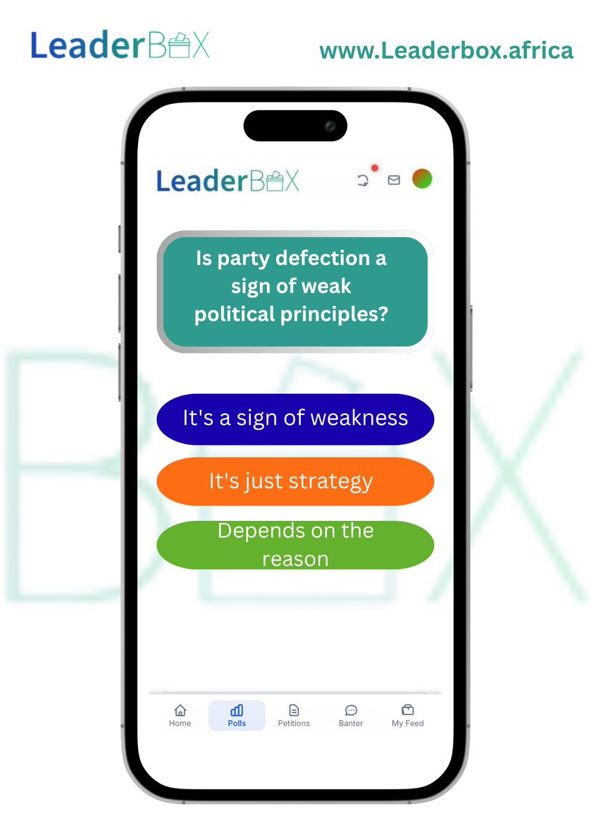leaderboxafrica's tweet image. is party defection a sign of weak political principles?

#leaderbox #leaderboxafrica #partydefection #politicalintegrity #governance