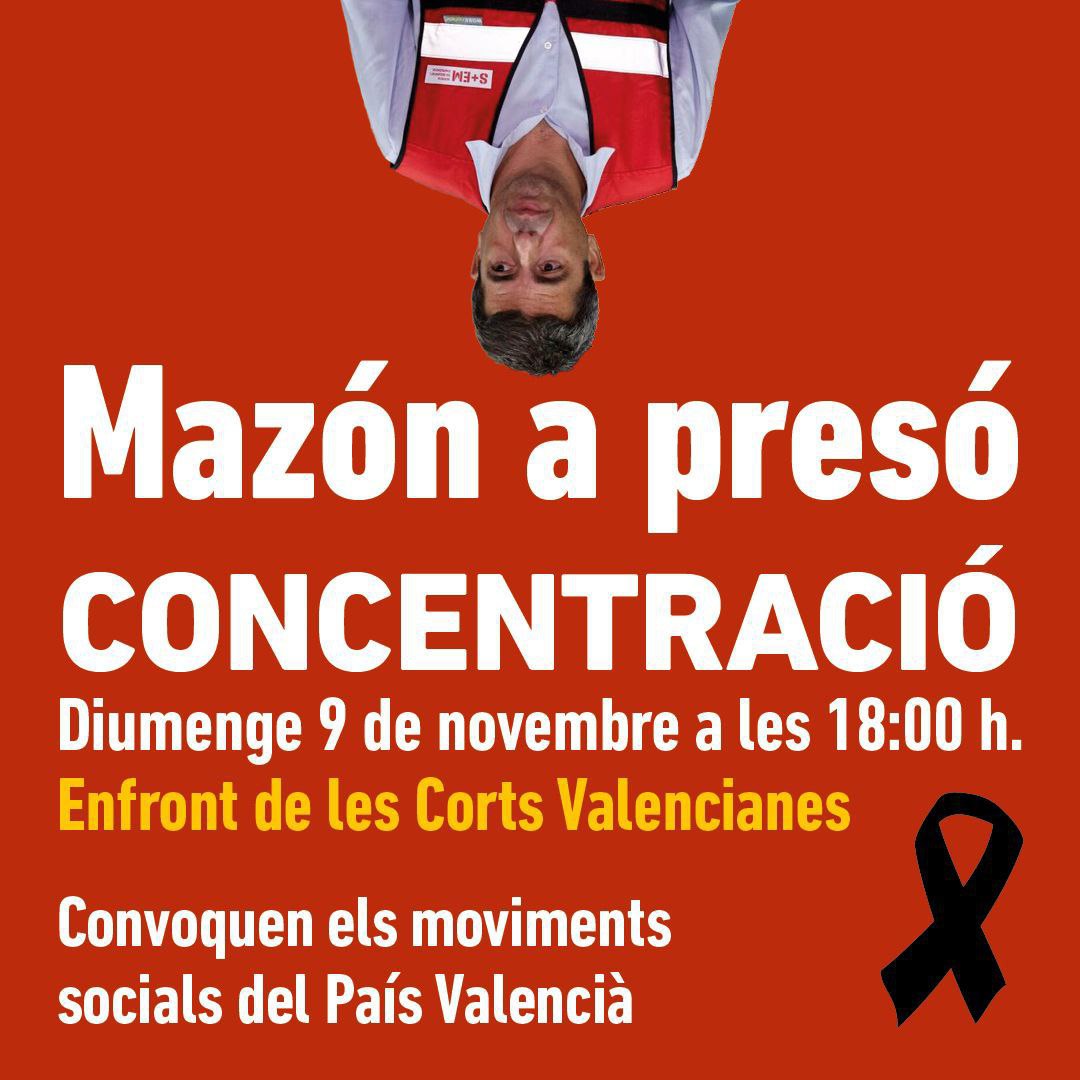 📣 WASAPEANDO EN #ORRIOLS 
‼️MAZÓN A PRESÓ‼️
 CONCENTRACIÓ. 9 Nov.2025
⏳18:00h
📍En Front de Les Corts Valencianes
 Convoca: Moviments Socials València
facebook.com/10006501267127…
@avorriols
@orriolsorriols
#DonesOrriols
#SalutGimnasiaPiscina
#Palestina
#DANA