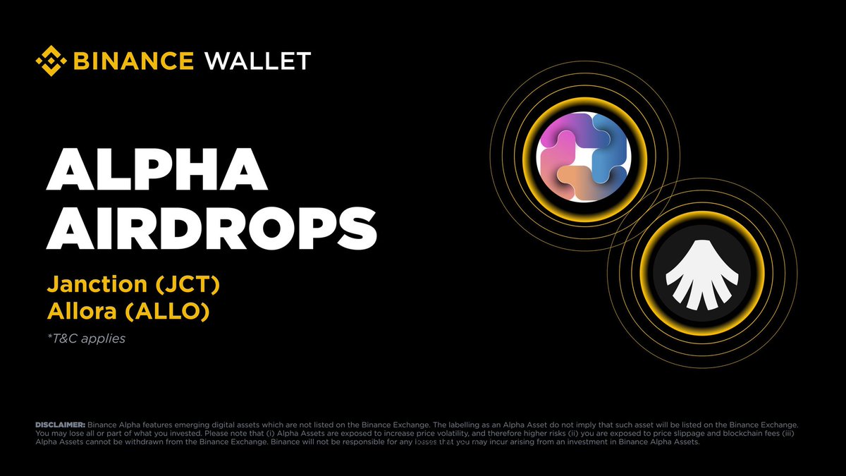 Binance alpha update Nov 10 &amp; 11

 Janction (JCT) on November 10
 Allora (ALLO) on November 11
 Eligible Point Need : TBA