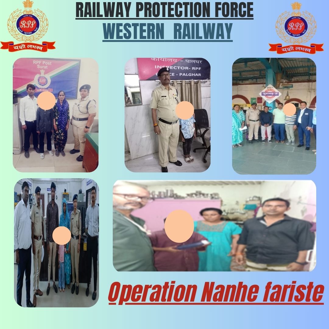 rpfwr1's tweet photo. #Operation Nanhe Farishte,On 08.11.2025, RPF staff rescued three missing boys &amp; two girl's at Surat, Palghar,Virar &amp; Asarva (ADI) stations. After a polite conversation, they were handed over to parents with presence of GRP. https://t.co/vCI8E0WS8I