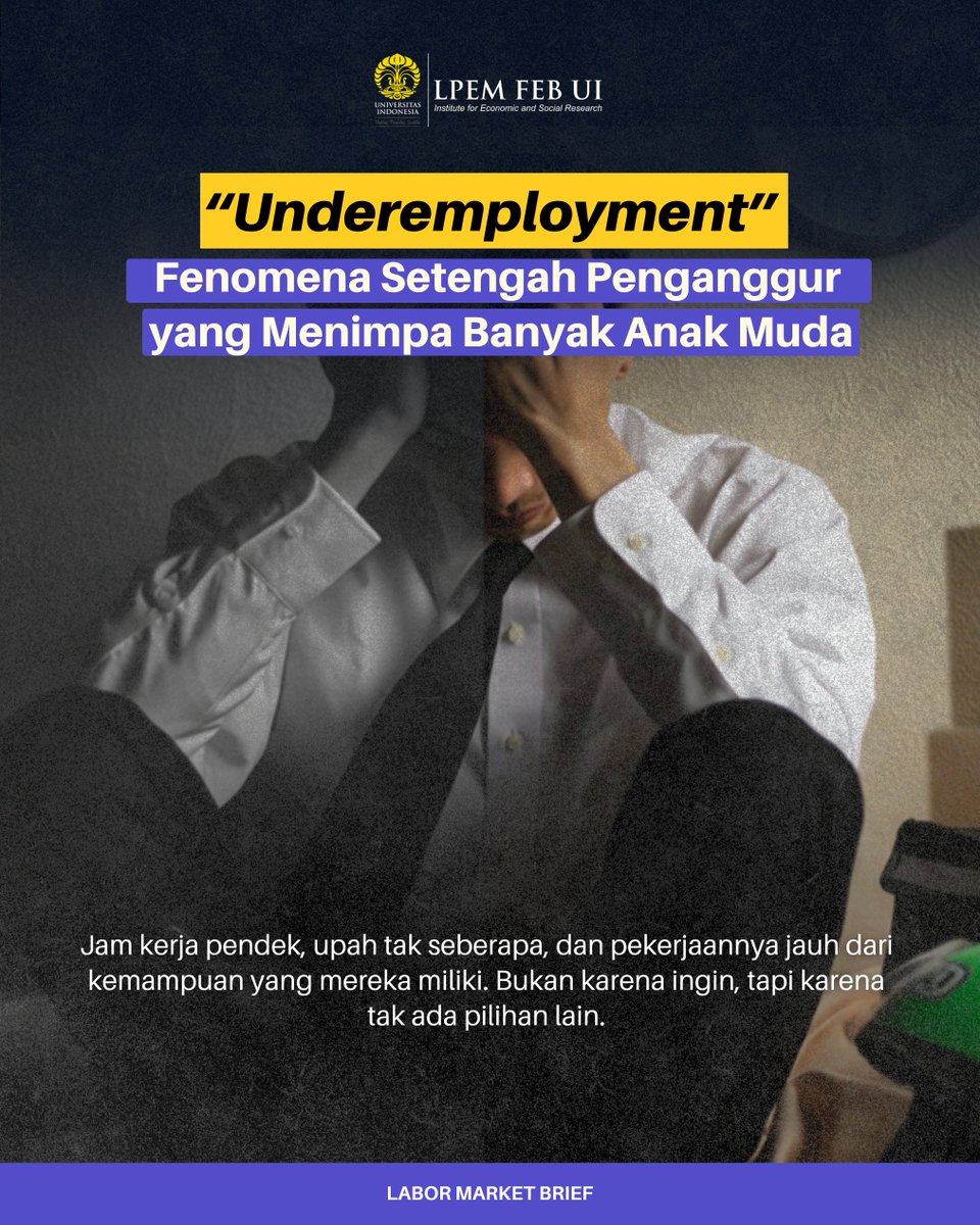 LPEMFEBUI's tweet photo. Ada 1 angka yang jarang disorot, padahal dampaknya sangat besar! Yakni jumlah orang yang bekerja, tetapi belum bekerja secara penuh (underemployment). Apakah kamu termasuk di antaranya?
Read more: https://t.co/X1adByjlKn
Lanjut di komen, yuk๐
#LPEMFEBUI #lembagaPenyelidikanEkonomiMasyarakat #EkonomiIndonesia #PasarKerjaIndonesia