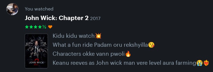 AnandhuMon1012's tweet photo. #JohnWickChapter2 ⭐⭐⭐⭐½/5 https://t.co/oRH5pNP57k
