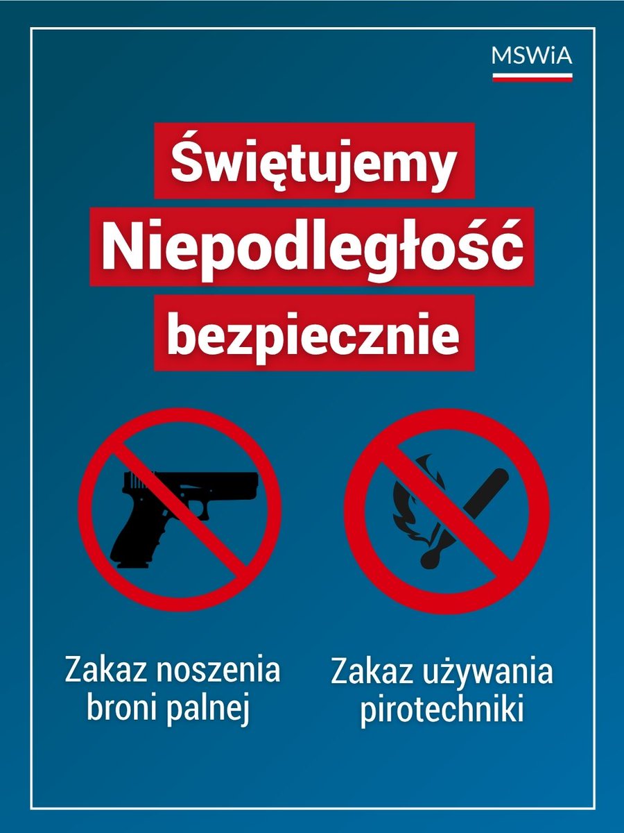 We wtorek Narodowe Święto Niepodległości. Wszyscy chcemy móc spokojnie świętować ten wyjątkowy dzień 🇵🇱.

❗ Dlatego na terenie Warszawy wprowadziliśmy dodatkowe zasady bezpieczeństwa:

📌 Zgodnie z rozporządzeniem ministra spraw wewnętrznych i administracji 11.11 w stolicy nie