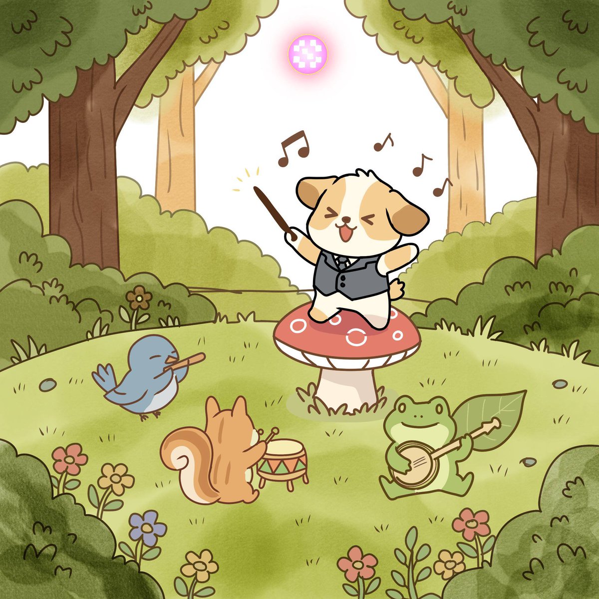 pindropsX's tweet photo. 🎼🐶✨ Now conducting: Symphony of the Forest!
Sentient Pup takes the stage atop a mushroom podium, leading a woodland orchestra of frogs, birds, and squirrels!
The forest has never sounded this wholesome. 🌳🎻🌞
@SentientAGI
#SentientPup #ForestVibes #CuteOverload #Web3Art https://t.co/xF0dgJVtdK