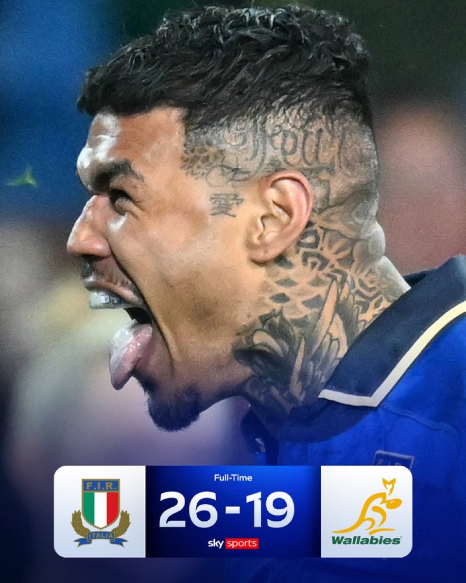 RugbyIta's tweet photo. #ITAvAUS Italy stuns Australia 26-19 in the Quilter Nations Series! Proud of the Azzurri for this epic win! #RugbyItaly #QuilterNS #QCNS https://t.co/cDtj8txedh