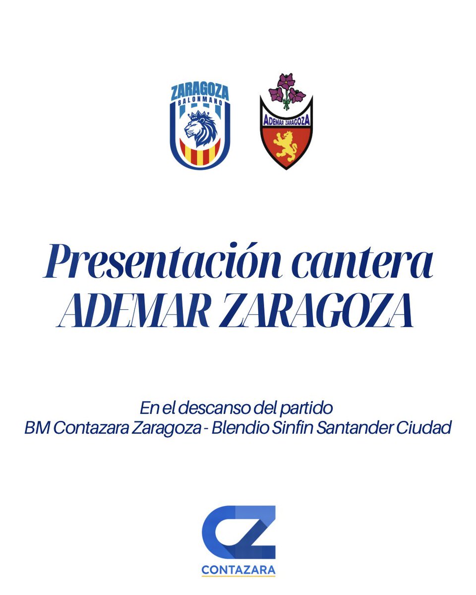 📣 ¡Atención, familia azul! 💙🤾‍♂️

Este domingo, durante el descanso del partido, tendremos un momento muy especial:

👉 Realizaremos la presentación oficial de todos los equipos de cantera de Ademar Zaragoza.