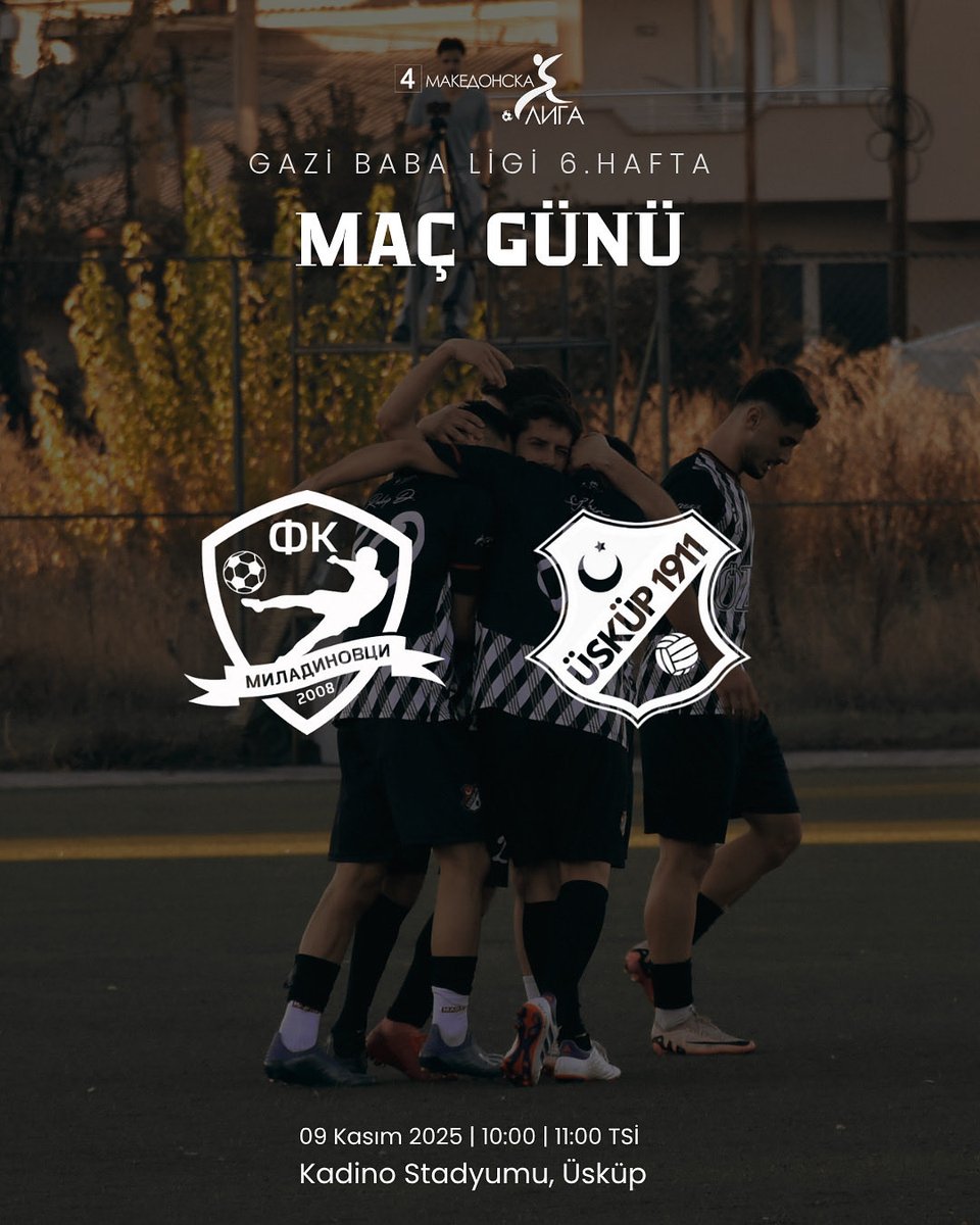 uskupfk's tweet image. Takımımız, Gazibaba Bölgesel Ligi 2025/26 sezonu altıncı hafta mücadelesinde Miladinovçi deplasmanına çıkıyor.

⚔️ FK Miladinovçi - Üsküp 1911 
🏟️ Kadino Stadyumu
⏰ Başlangıç: 10:00
📺 youtube.com/@uskupfk