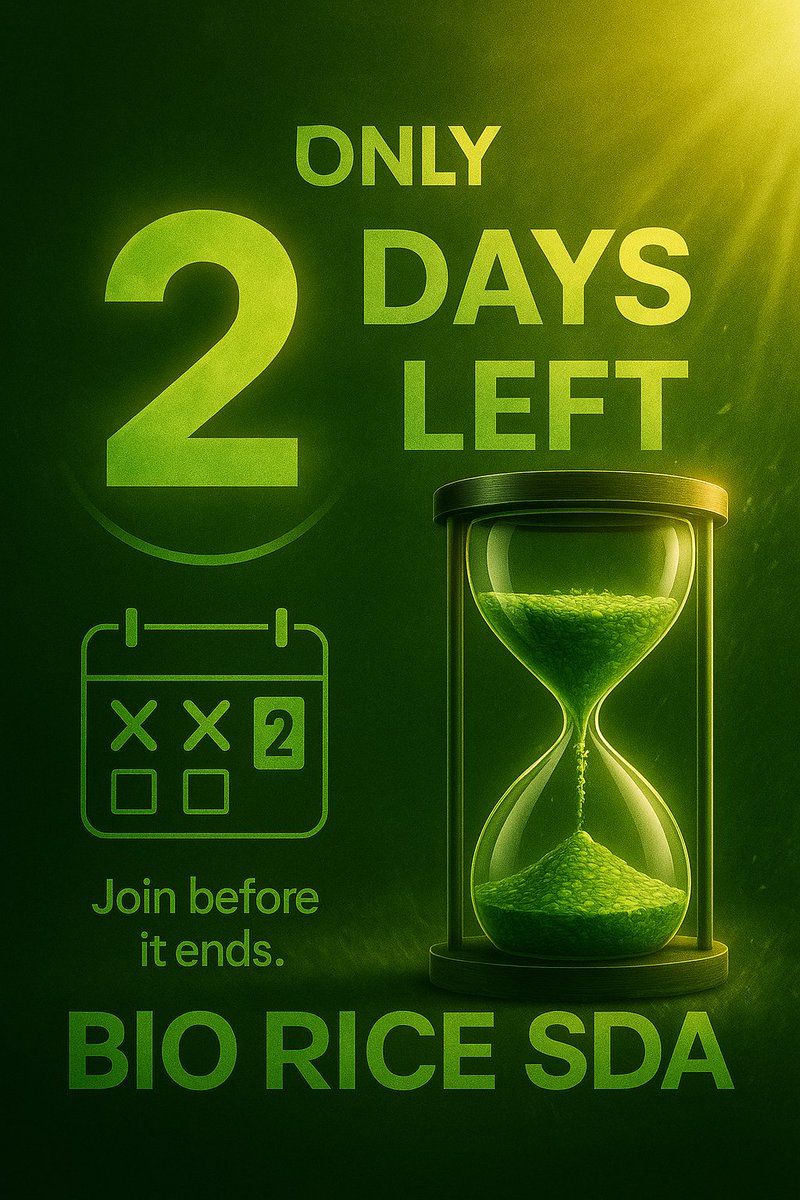 hauwahammann's tweet photo. Only 2 days left to invest in the #bioricesda project. #SidraFamily don't miss out on this groundbreaking opportunity!
https://t.co/gprNIS49pW
@BiORICESDA @Sidraholding @sidrachain @maljefairi @QatarIT1
#SidraChain #SidraDEX #sidrabank #sidrastart #sda https://t.co/pLMlSYtQdU