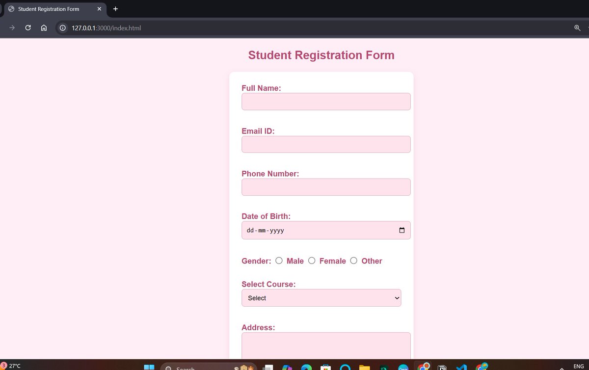 rawaniruchi's tweet image. Created this registration form using html and added css using chatgpt. On my way to create more basic projects using html!
#CodeNewbie #WebDevelopment #HTML5 #CSS3 #DevCommunity