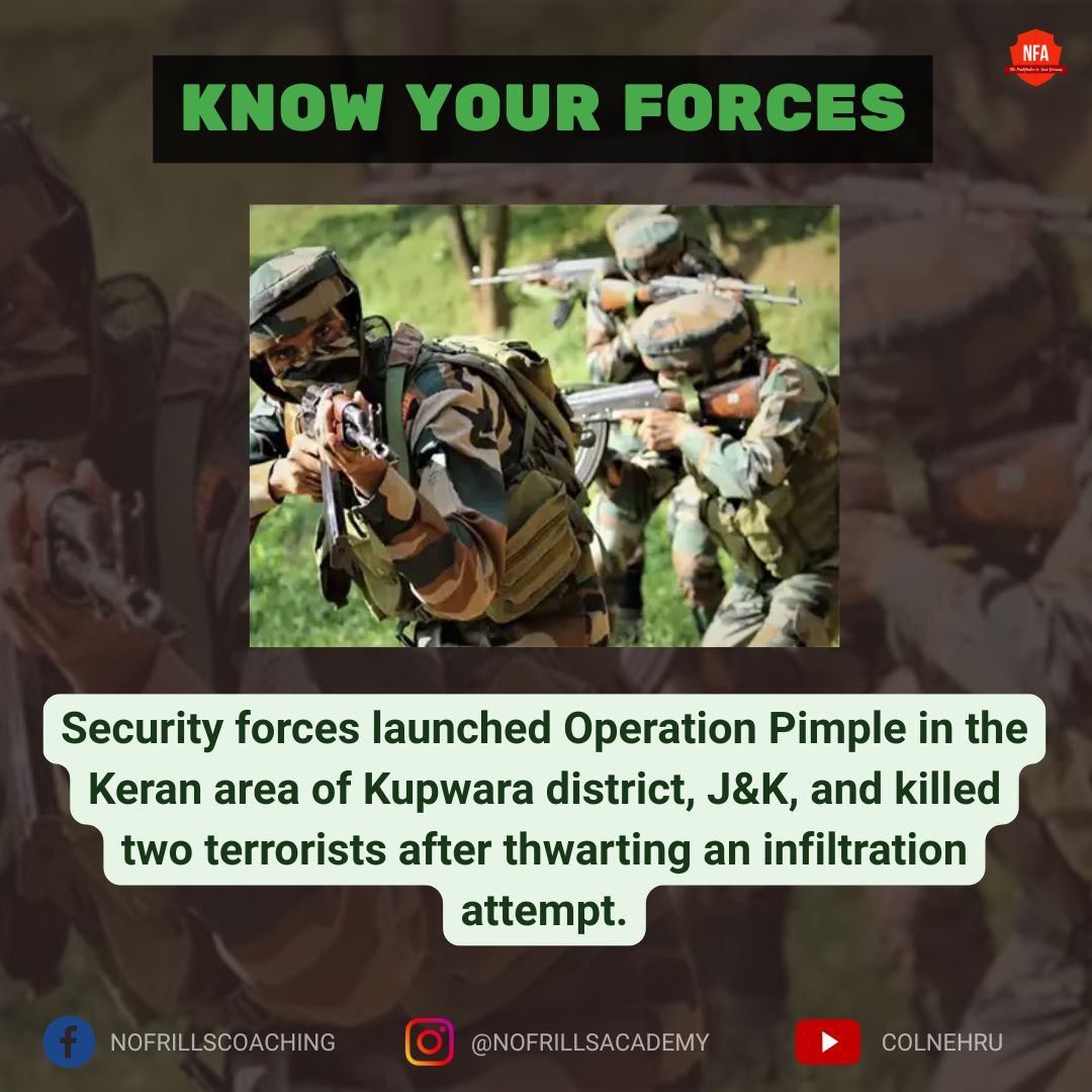 nofrillsacademy's tweet image. Can you name some of the Indian Army operations launched specifically in the terror-infested regions of Jammu and Kashmir?

For defence-related information required for your SSB interview, buy our ebook

nofrillsacademy.com/product/facing…

#KnowYourForces #OperationPimple