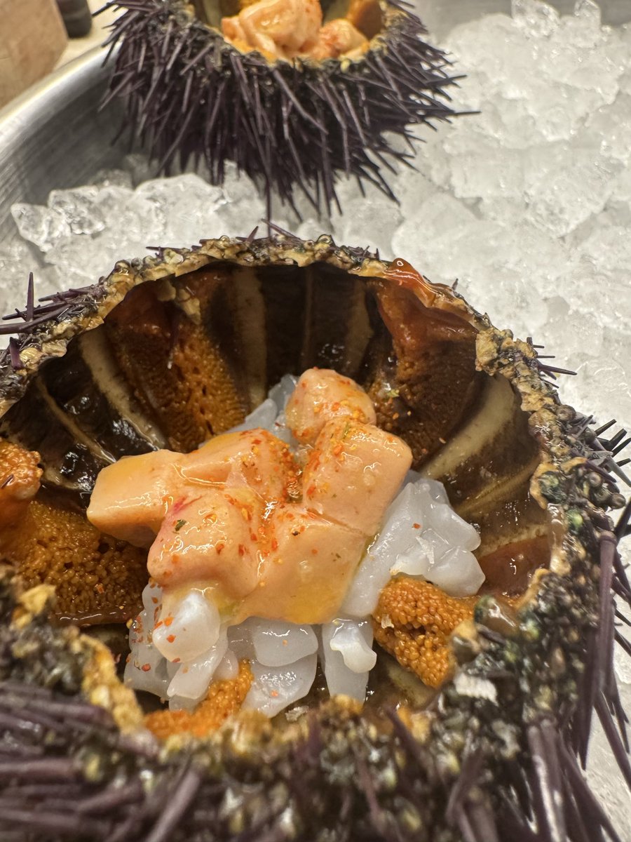 Erizo, calamar y foie.