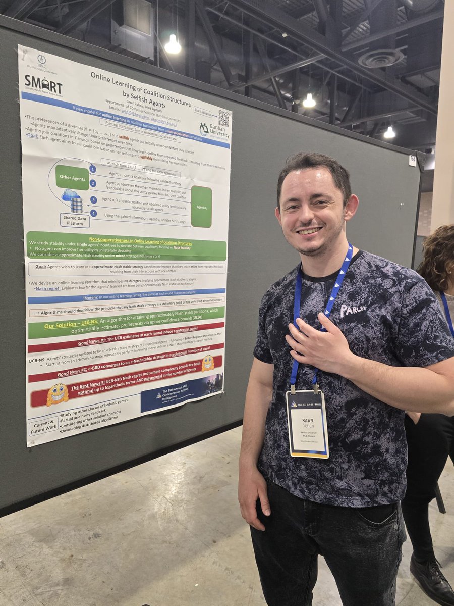 🎉 Congrats to Saar Cohen from <a href="/BarIlanU/">Bar Ilan University</a> on winning the IAAI Doctoral Dissertation Award!

His PhD, supervised by Prof. Noa Agmon, pioneered research on online coalition formation under uncertainty—advancing AI in multi-agent systems, game theory &amp; decision-making.