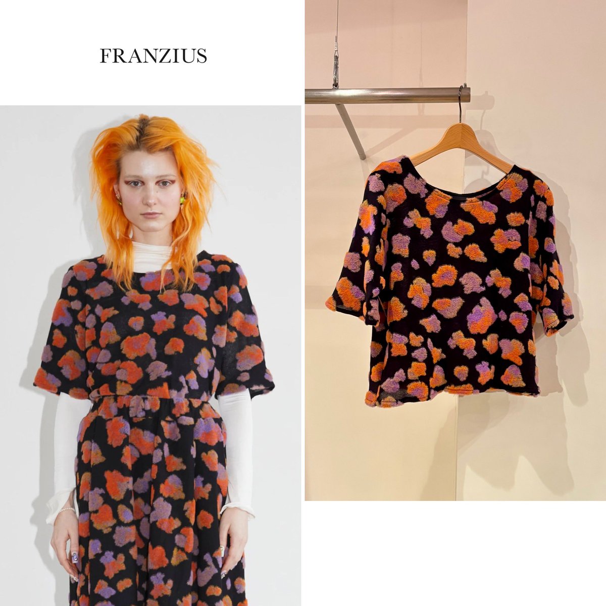 MANOAinter's tweet image. New Arrival☁️FRANZIUS

綿の黒基布にウールのフロッキープリントで雲のようなふわふわ柄がインパクト👀❣️個性派テキスタイルに心奪われる、五分袖トップ。ほんのりシアーなので、インナーのレイヤーもおすすめです。ピンク〜パープル〜イエローがフュージョンした雲のようなふわふわが可愛い♡
¥55000