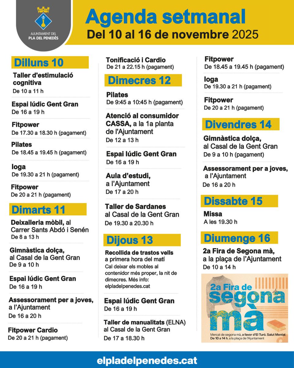 🗓️ Agenda setmanal del #PladelPenedès, del 10 al 16 de novembre de 2025