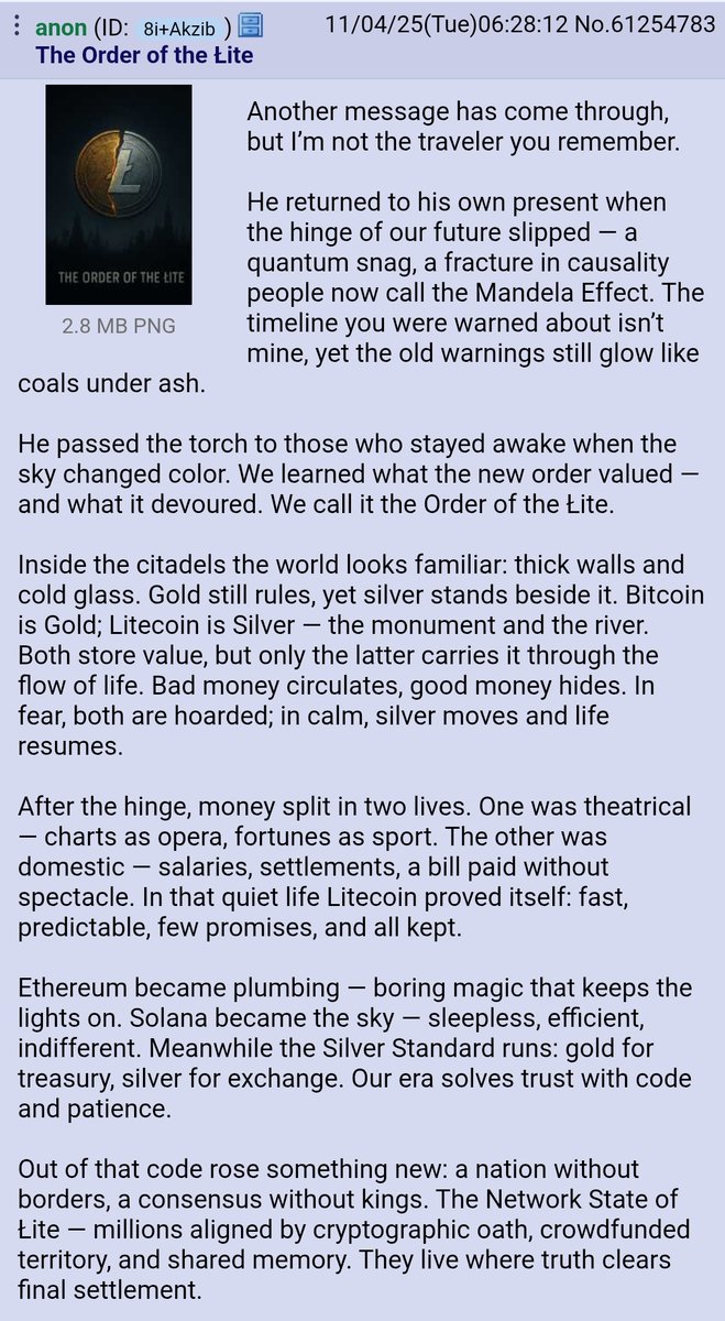 LuxxMaxi's tweet photo. The Bitcoin Time Traveler is back from a quantum snag. 4Chan never ceases to amaze me. It caught my eye because he's talking about Litecoin, Ethereum, &amp; Solana now. Do you think he's back from the future? https://t.co/vmmnTEbcLL