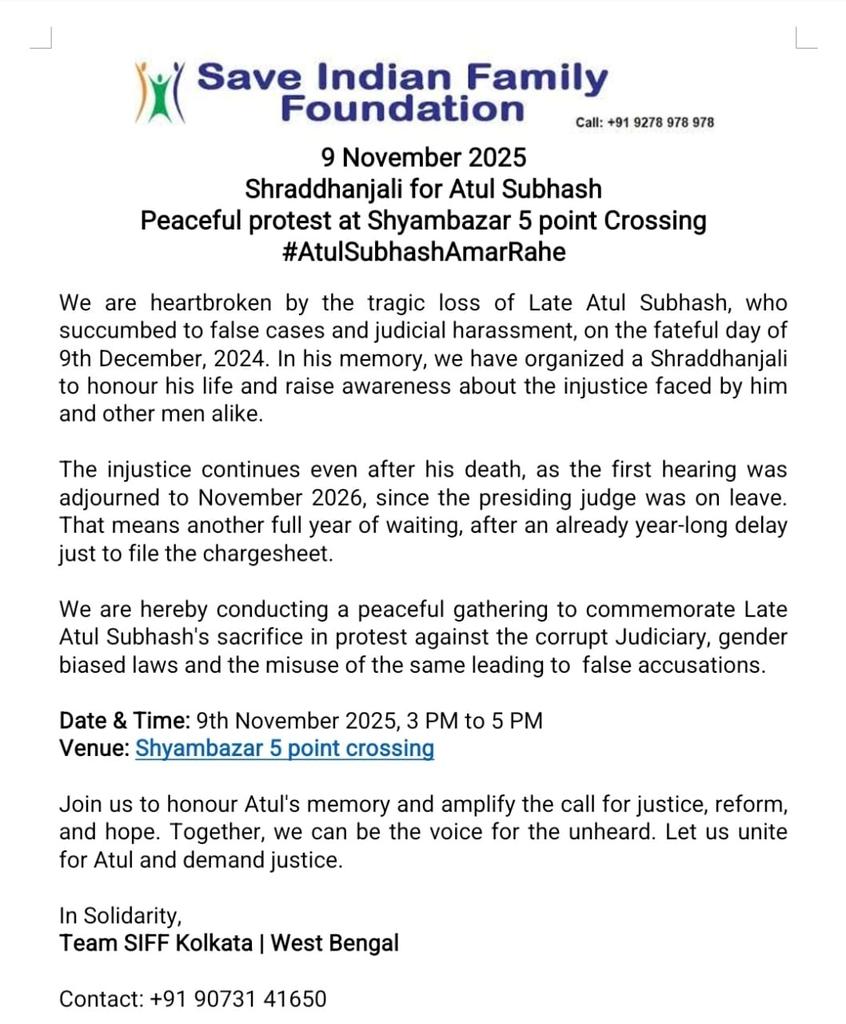 realsiff's tweet image. To all Men,

Pl tweet ##AtulSubhashAmarRahe
#AtulSubhash 

Remember him on #InternationalMensDay19November
Atul was part of this event last year on 19th November.