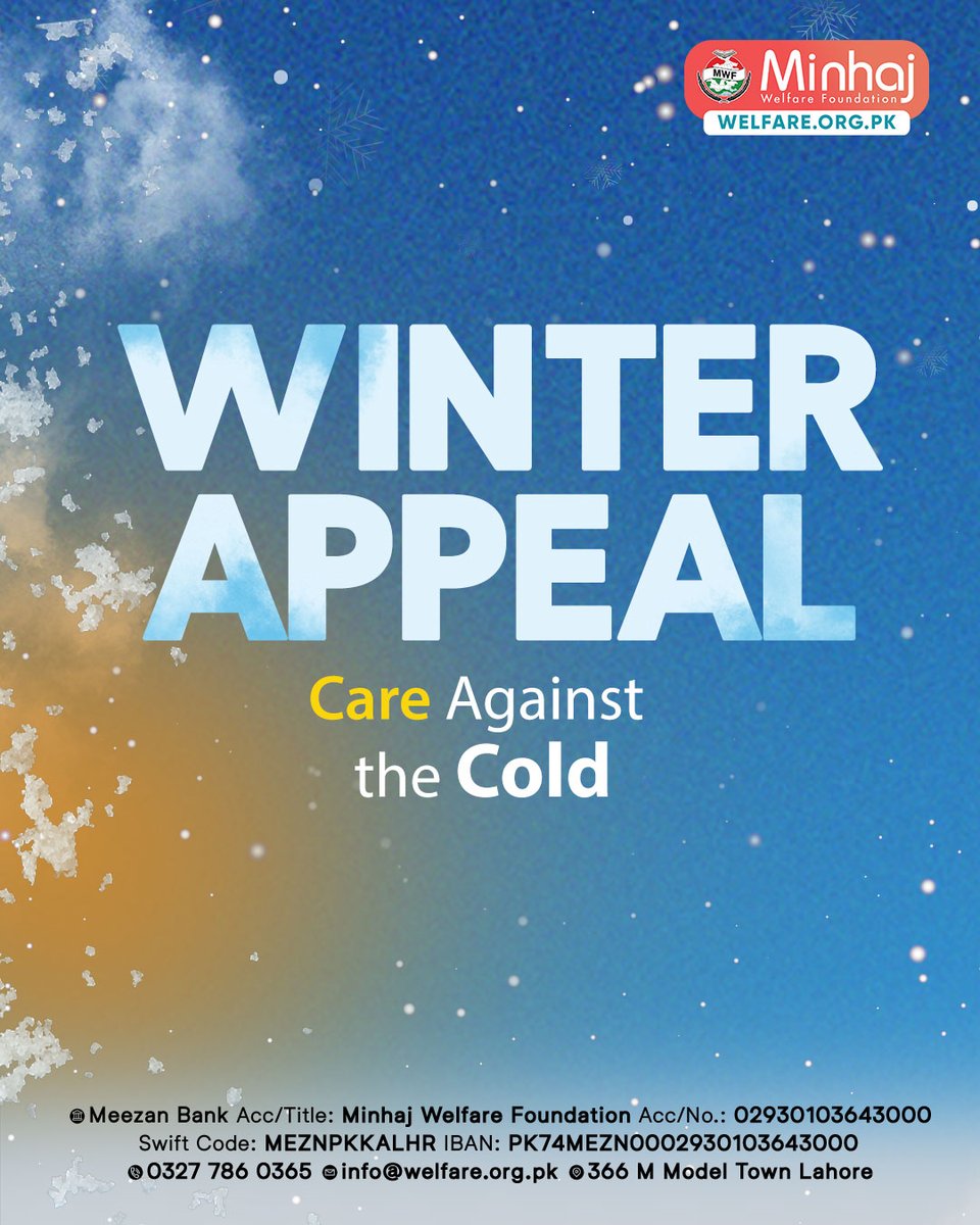 MWF_Pakistan's tweet image. 🥶 Winter threatens lives when the cold isn’t just weather.

💔 Your compassion can bring them warmth and hope.

👉 Donate today to help deliver life-saving winter aid.

🔗 welfare.org.pk/winterappeal/

#MWF #WinterAppeal #WinterRelief #CareAgainstTheCold