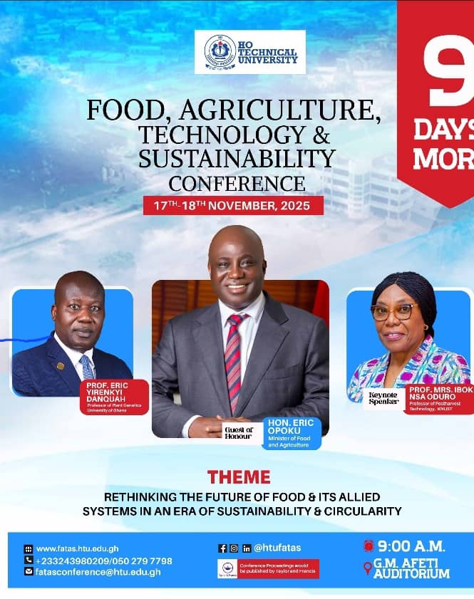 Join the conversation on the future of food! The FATAS Conference 2025 is set for Nov 17–18 at G.M Afeti Auditorium. Let’s rethink agriculture, technology &amp; sustainability together. 

#FATAS2025 #SustainableFutures #HTU