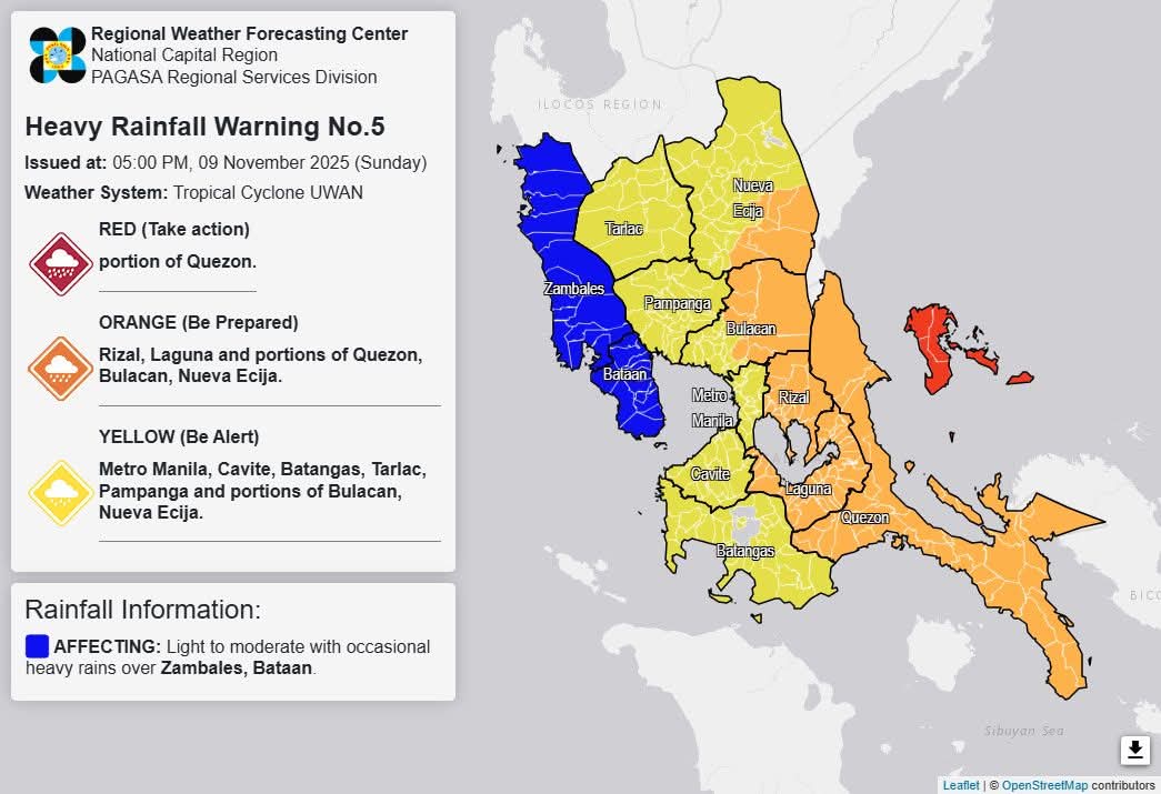 bsapasig's tweet photo. #UwanPH UPDATE: Per @dost_pagasa, Signal No. 3 π and under Yellow Alert π‘ ang Metro Manila as of 5PM today, November 9. π§οΈ Maging updated sa mga weather advisories. β
In case of emergency, please contact @bsapasig Command Center: 0918-625-4428. π±
#StayAlertBSA #KeepSafeBSA https://t.co/PWtHs08PpU