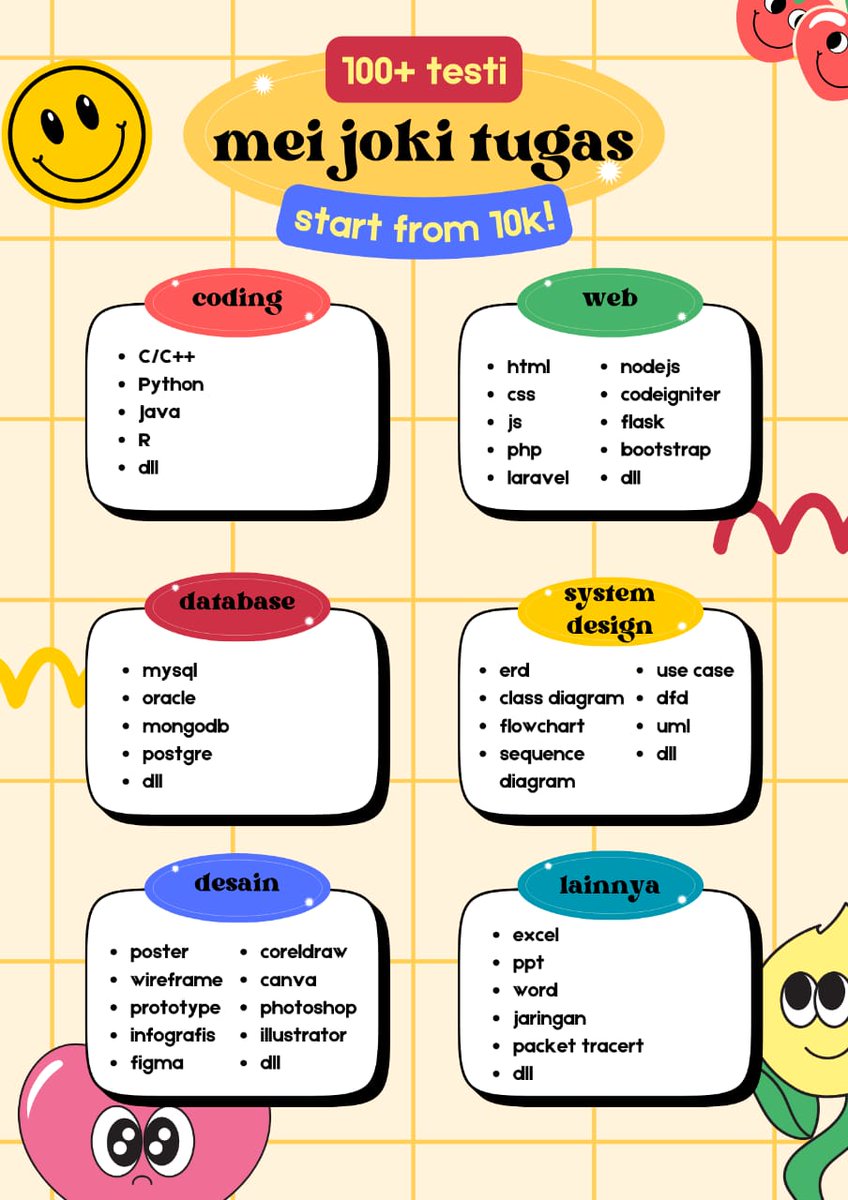 Open Joki 
🔵 Web HTML, CSS, PHP, Laravel, CI, Node
🔵 Figma, AI, Corel, Poster
🔵 Coding PHP, Java, Python, C, C++, JS
🔵 Flowchart, ERD, UML, DFD
🔵 MySQL
🔵 Excel, Doc, PPT, Jaringan, Packet Tracert
...
 
⏬
wa.me/6285659609475
  
#tugaskerja 
#tugaskerjakuliah
#zonauang