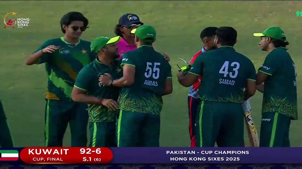 I_Engr56's tweet photo. Pakistan are the Champions of Hong Kong Super Sixes 2025! 🏆🇵🇰
A dominant performance in the final as they defeat Kuwait to lift the cup! 💪🔥
Brilliant teamwork, explosive batting, and top-class bowling sealed the glory! 💚🏏
#HongKongSixes #PAKvsKUW #ChampionTeam #GreenThunder https://t.co/bRgYdia3Yg