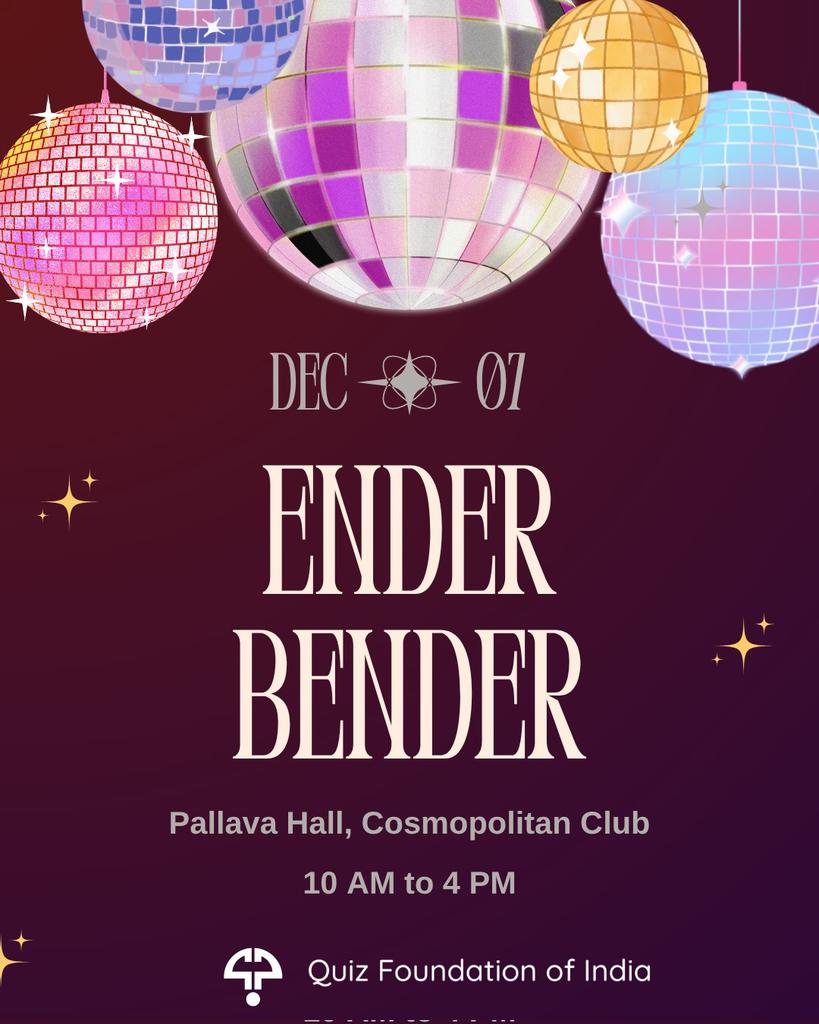 quizfoundation's tweet image. Our year end jamboree, the QFI Ender Bender is back!

Join us for a day of food, drinks, hi-jinks and all-round wholesome fun! 

Register Here: forms.gle/bXkPczjzDJcQET…. There's a registration fee of Rs. 1500.