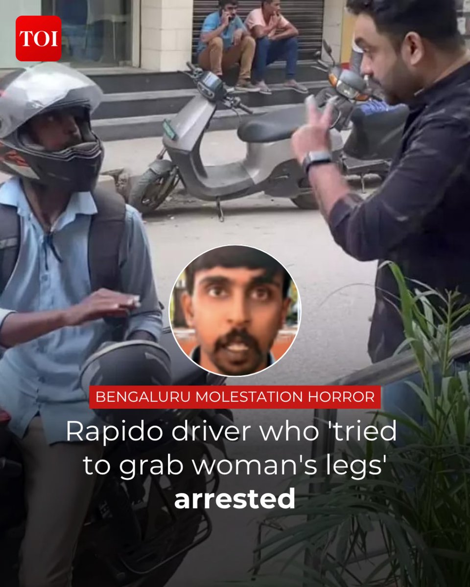 timesofindia's tweet image. #Bengaluru | A 28-year-old #Rapido bike-taxi driver was apprehended in Bengaluru for allegedly sexually harassing a 20-year-old woman during a ride. The victim shared her ordeal on Instagram, detailing how the driver attempted to grab her legs.

More details 🔗…