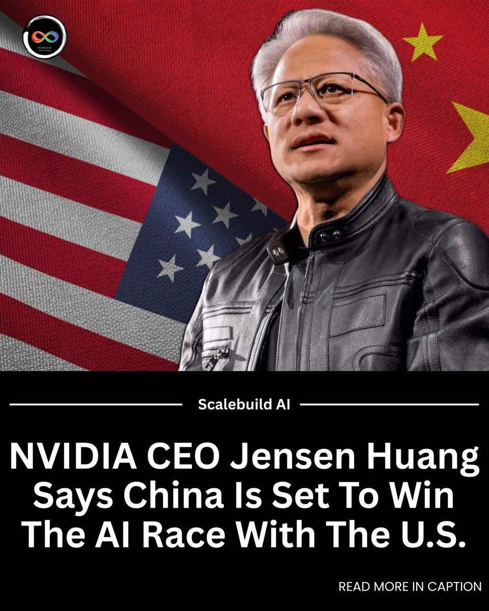 Scalebuild_ai's tweet image. Nvidia CEO Warns: China May Beat US in AI Race.

Nvidia&apos;s leader Jensen Huang says China could soon overtake America in artificial intelligence because it has cheaper energy, builds things faster and has fewer rules slowing it down.

For more such content, follow Scalebuild AI.
