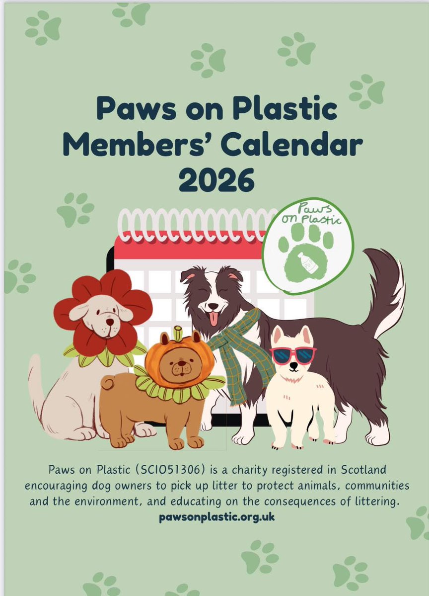 We’re delighted to take orders for our 2026 charity calendar!! We’re sure you’ll love it!

Calendars cost £11 each + UK p&amp;p £3.99. Overseas postage &amp; multiple orders costs advised. Free #Stonehaven delivery.

Email pawsonplastic@gmail.com with details. Thanks so much! 🙏🐾 #dogs
