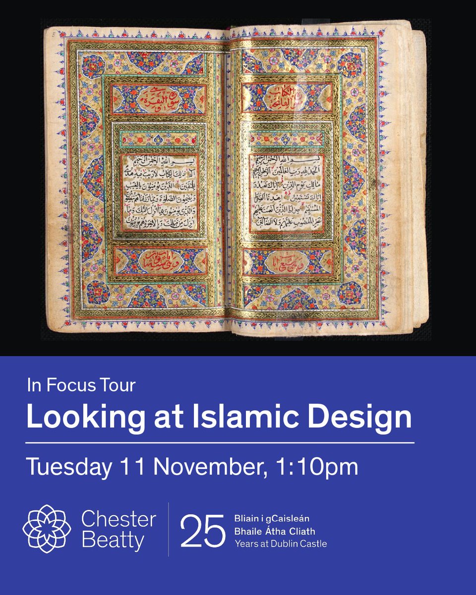 CBL_Dublin's tweet image. The Islamic collections at the Chester Beatty are a world-renowned resource for the study of Muslim culture. Join Jo O’Rourke and explore some of these aspects within the current works on display. 🎟️FREE, no booking required. Limited to 15 participants #IslamicDesign #LoveDublin