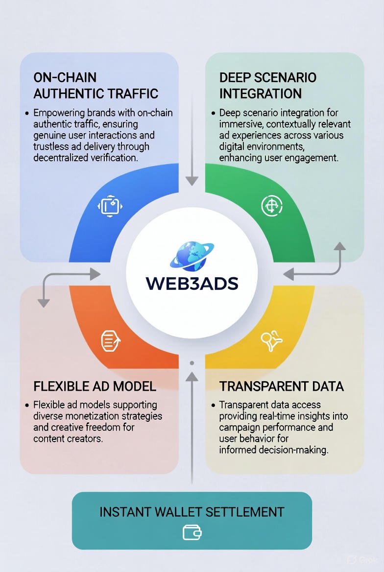 WEB3ADS_INC's tweet image. #WEB3ADS: Empowering Brands &amp;amp; Creators 🚀

✅For Brands: Precision Reach to 100,000+ Web3 Native Users 🎯
▪️On-Chain Authentic Traffic 🔗: 100% real-name verified users, zero bots, zero invalid impressions ✅
▪️Deep Scenario Integration ⚡: Airdrop preheating pages, wallet…