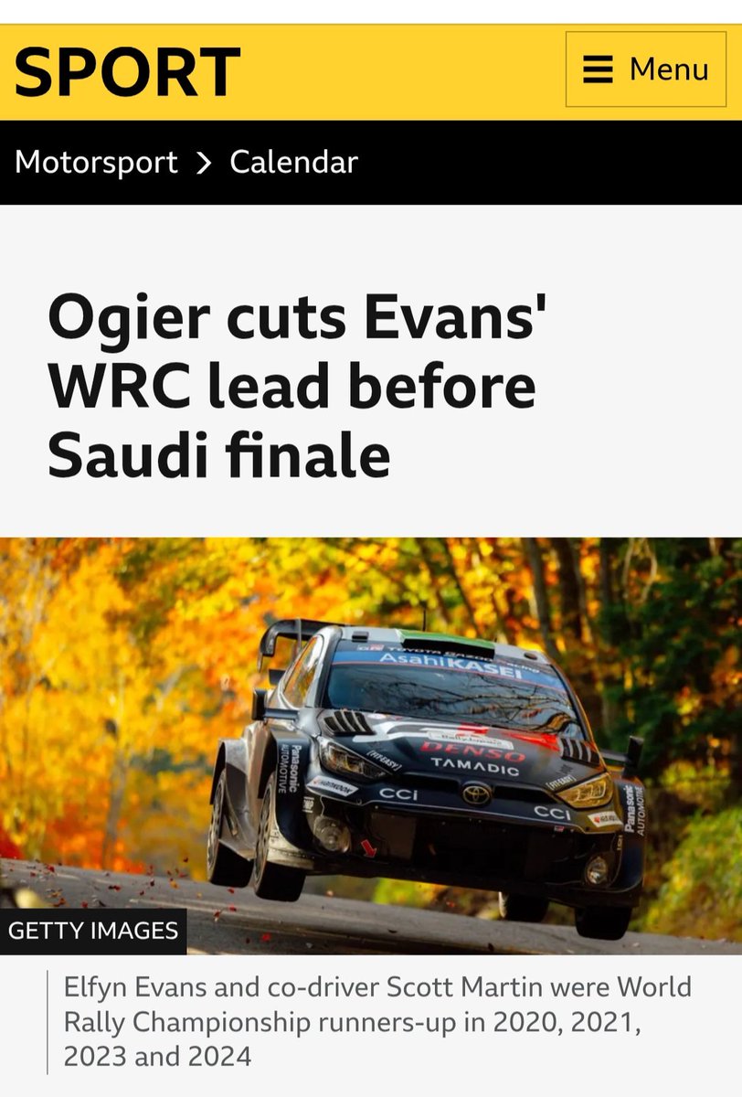 Great that <a href="/BBCSport/">BBC Sport</a> are running <a href="/OfficialWRC/">FIA World Rally Championship</a> story - although hopefully <a href="/ElfynEvans/">Elfyn Evans</a> can keep his lead post Saudi (a WRC championship would do wonders for British rallying).