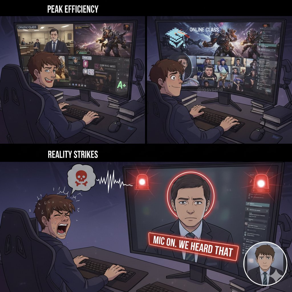 iosvsand's tweet image. Online classes hit different when you&apos;re a multitasking pro... until reality hits. 💀 Caught red-handed! 😂 #OnlineClassFails #GamingLife #StudentProblems #MicCheck #Busted #ZoomLife