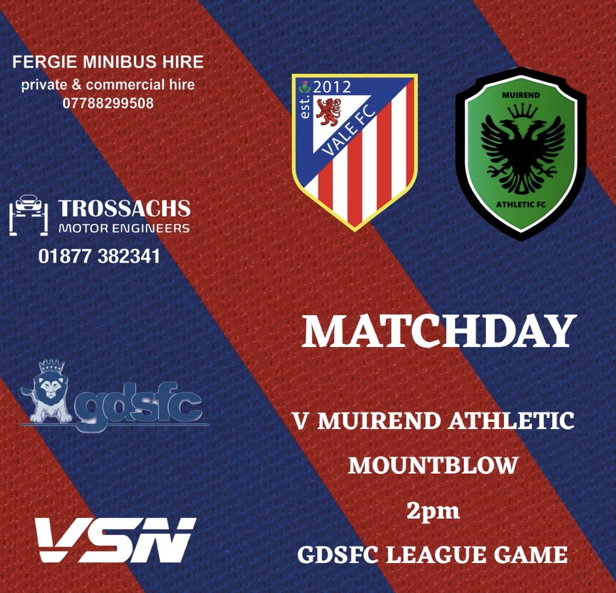 Matchday. 

🏆 GDSFC League game     
🆚 Muirend Athletic                                       
📅 9th November     
📍 Mountblow 
⌚️ 2pm KO 

🔵🔴