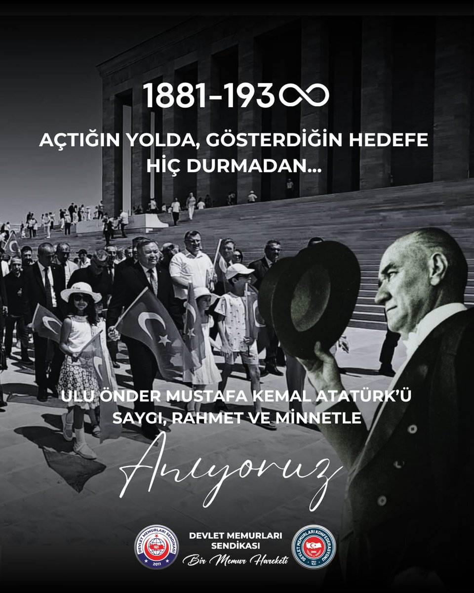 Cumhuriyetimizin kurucusu Ulu Önder Mustafa Kemal ATATÜRK’ü, vefatının 87'nci yıl dönümünde, saygı, özlem ve minnetle anıyoruz. 

Ruhu şad olsun.

#10Kasım
#Atatürk
#MustafaKemalAtatürk
#DevletMemurlarıSendikası

<a href="/DMKonfederasyon/">Devlet Memurları Konfederasyonu</a> 
<a href="/DMSendikasi/">Devlet Memurları Sendikası</a>