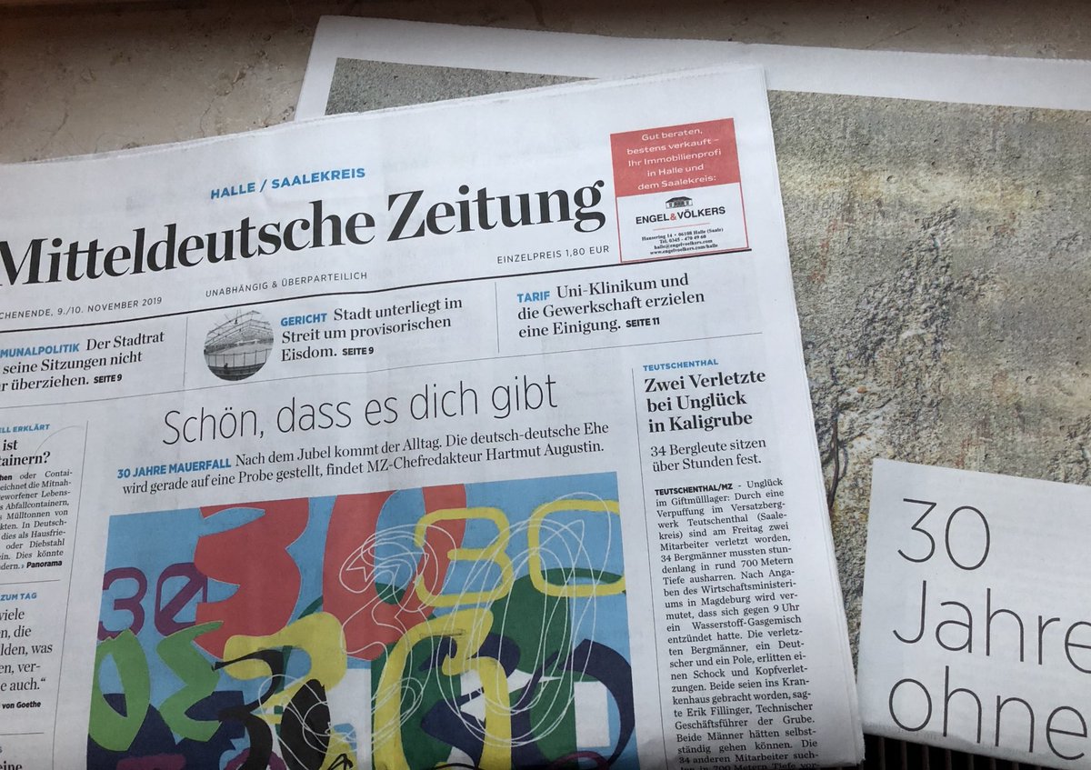 Immer wieder schön an diesem historischen Tag in alten Jubiläumsausgaben zu blättern. Besonders gelungen, die Spezial-Ausgabe der #MitteldeutscheZeitung  vom 9. November 2019 an der ich mitwirken durfte. #Mauerfall