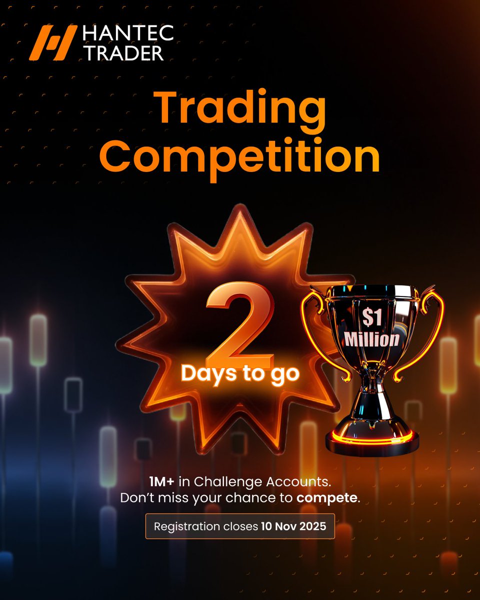 HantecTrader's tweet image. ⏳ Only 2 days to go…

Don’t miss your chance to compete in the $1M Trading Competition.

🏆 Top prizes:
🥇 $200K EnhancedX Challenge
🥈 $100K EnhancedX Challenge
🥉 $100K EnhancedX Challenge

$1M+ in Challenge accounts. 100 winners.
Think you’ve got the consistency to make the…