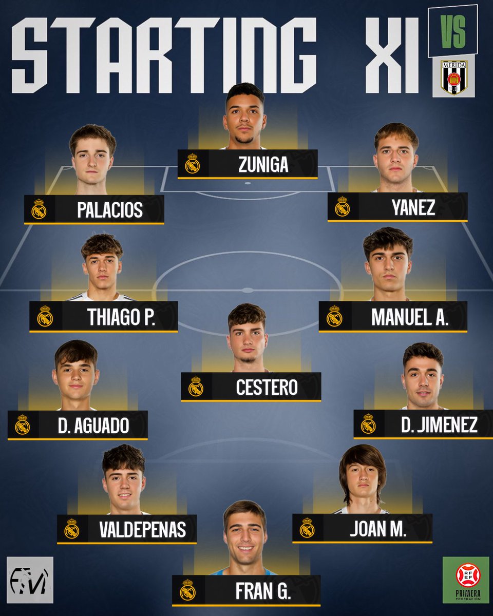 Castilla starting XI vs Mérida!

Subs: Guillermo Súnico, Manu Serrano, Mario Rivas, Lamini Fati, Cristian David, Daniel Mesonero, Bruno Iglesias, Pol Fortuny and Álvaro Leiva.
