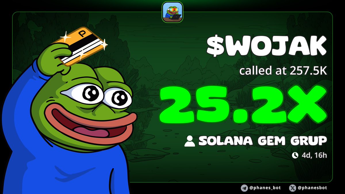 GM wolf fam 

Telegram kanalında verdiğim işlemler oldukça başarılı gidiyor.

#wojak 25 x aşıldı 🔥🔥

Sizlerde paylaşımlarımı değerlendirmek istiyorsanız kanalıma katılın. Bol kazançlar 

t.me/Memecoin_Whale…