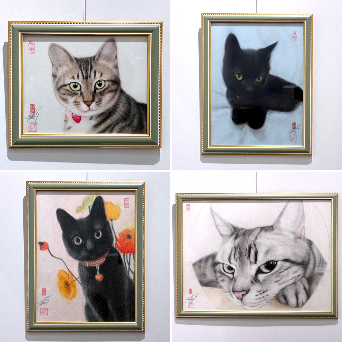 高橋行雄（？）　猫　フレーム付き サインあり　*サイズ表記更新 高橋行雄（？） 猫 フレーム付き サインあり *サイズ表記更新 高橋