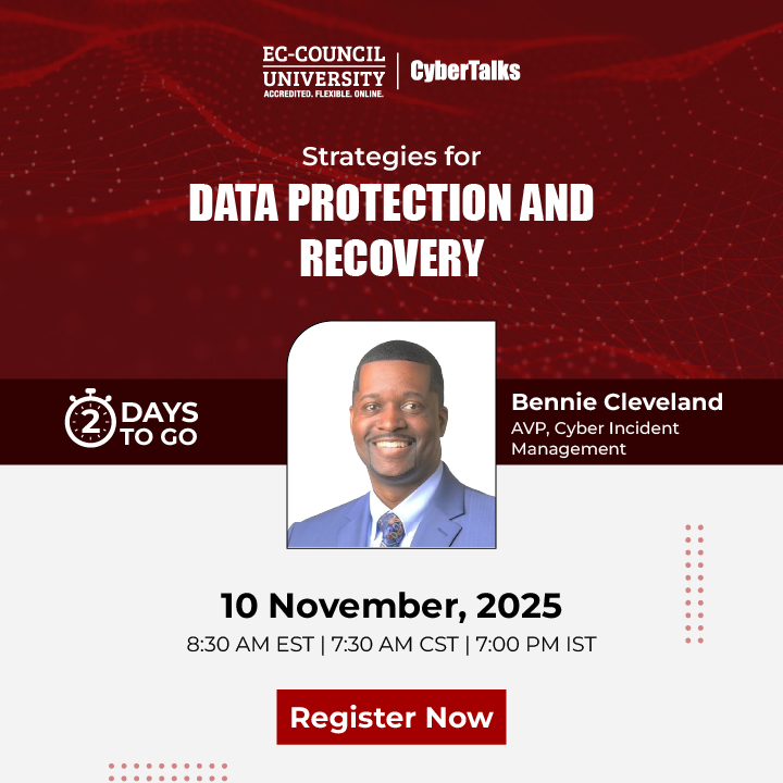 EC_Council_Univ's tweet image. Join Bennie Cleveland on November 10th for a powerful webinar on Strategies for Data Protection and Recovery. Learn practical backup methods, cloud recovery, virtualization, and more.

Save your spot now! attendee.gotowebinar.com/register/30603…

#ECCU #Webinar #DisasterRecovery #DataProtection