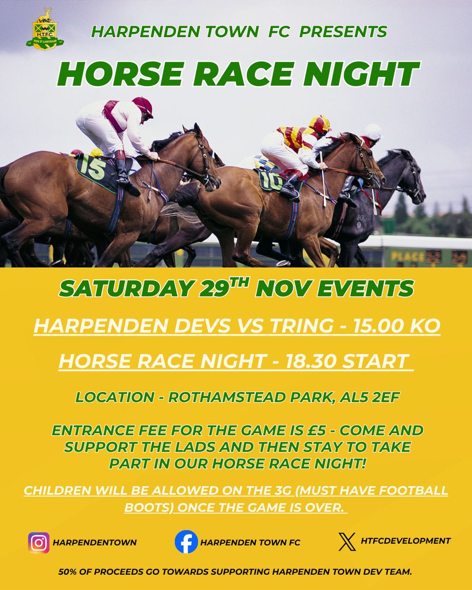 ꜱᴀᴠᴇ ᴛʜᴇ ᴅᴀᴛᴇ 

Saturday 29th November, 2025

Harpenden Town's young Development side will take on Tring Corinthians at Rothamsted Park.

Come &amp; support the club's bright young local talent from Harpenden Colts, Roundwood Park, Katherine Warington, &amp; Sir John Lawes 💫