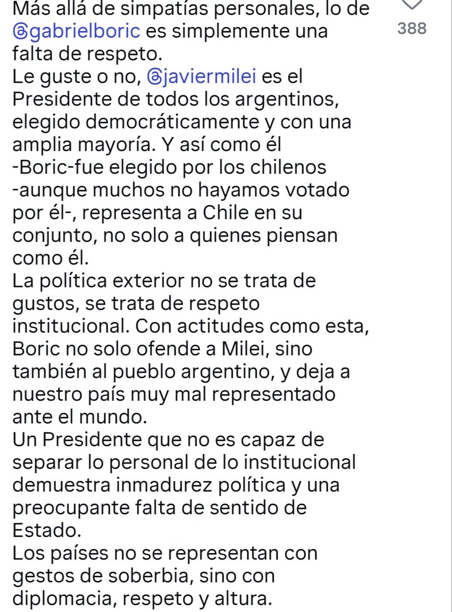QUÉ MÁS CLARO QUE LO QUE DICE BORIC ES TODO UNA MENTIRA..DEKA A CHILE MUY MAL ANTE EL MUNDO .YA LO CONOCEN...<a href="/Chileno_pobre/">Chileno pobre pero honrado</a> <a href="/Nathalie_lav/">Nathalie vota ⭐️4K</a> <a href="/juana_reye73342/">JUANA VALDIVIA REYES ⭐</a> <a href="/LaBrujitaBuena_/">SAMANTHA🧙🧹🐕🎻🐬⛵⚓🇨🇱 💙</a> <a href="/Carmen_E_muller/">carmen muller</a> <a href="/sandy_place/">SandyPlace ⃠ 🇨🇱💕🔬🦠🩸💉🧪🧬</a>
