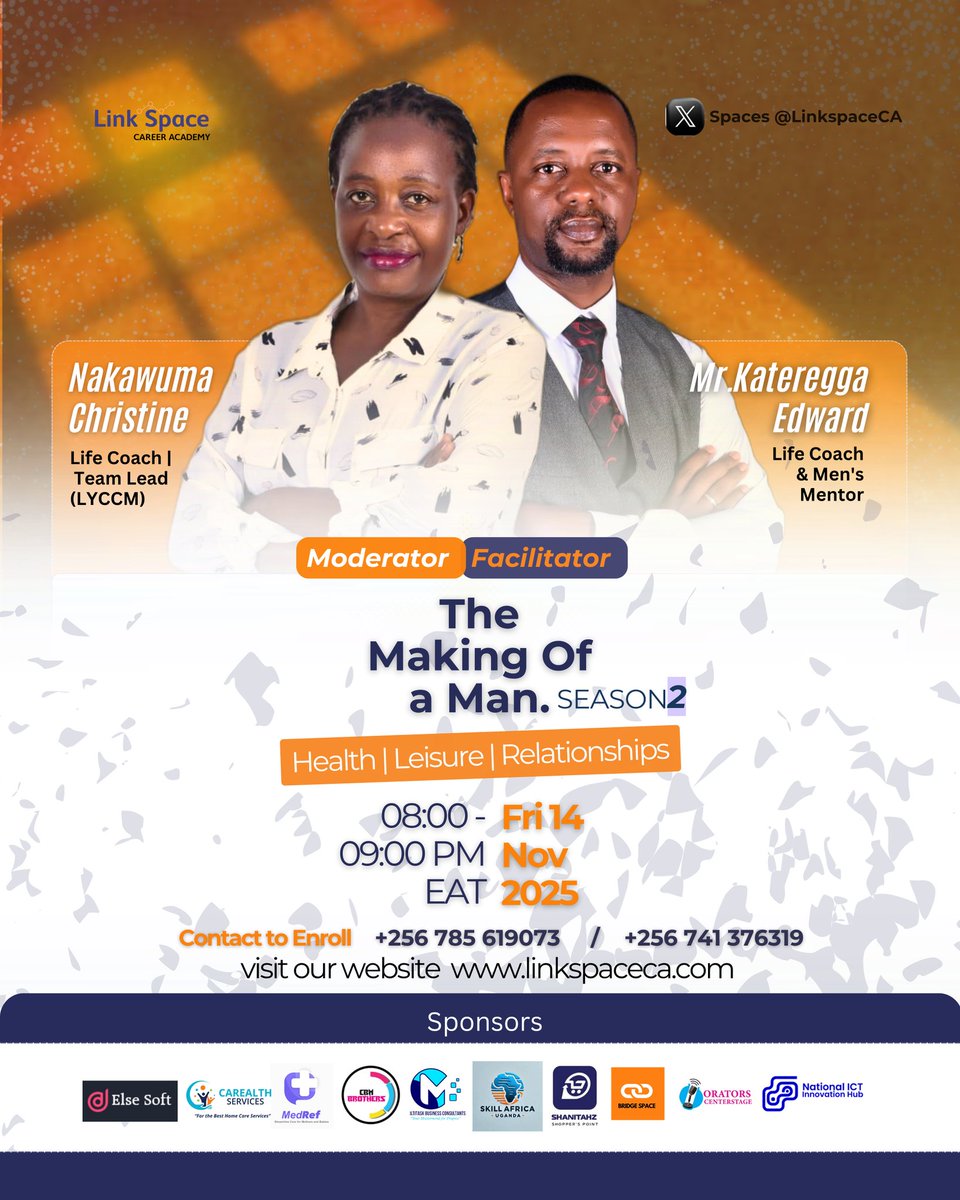 Coming up this week on X Space <a href="/LinkSpace_CA/">LinkSpace Career Academy</a> The Making of a man 🔥🔥🔥
Are you a Man or just a Male?
Is your spouse a Man or a Just a Male?
Is your son groomed to become a Man or just a Male?
Join us this week on Friday for more great insights about the making of a man📌📌📌