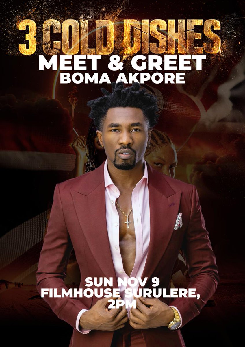 🍿SURULERE! The stars are about to align in your city! 💥
Our general <a href="/OfficialOsas/">Osas Ighodaro</a> - <a href="/_kimoprah/">KIMOPRAH ✈️✈️✈️</a> and <a href="/bomaMakpore/">Boma Martins Akpore</a> storm Filmhouse Surulere by 2PM for an Exclusive #3ColdDishes Meet &amp; Greet.

Come witness the fire and finesse that’s lighting up cinemas across Africa and the UK.🔥