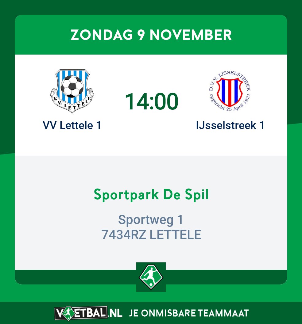 Vanmiddag spelen wij de op voorhand spannende wedstrijd thuis tegen V.V. IJsselstreek . Dat wil je niet missen! Succes boys!