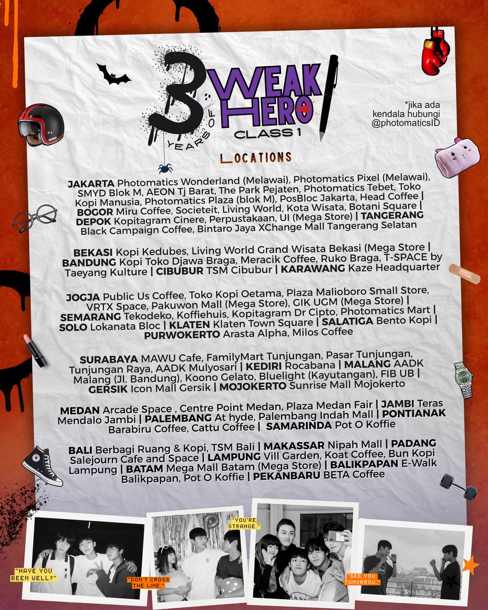 hwjhlovebots's tweet photo. #3YearsWithWeakHero x Photomatics! 👻
It’s time to celebrate 3 years of #WeakHeroClass1!
Calling all 🇮🇩 Heroes untuk rayakan #GhostsOfClass1 bareng spooky anniversary frame~
📍Tersedia di 31 kota di seluruh Indonesia.
💌 Cek info lengkapnya di poster! https://t.co/ZNcnsrDkQi