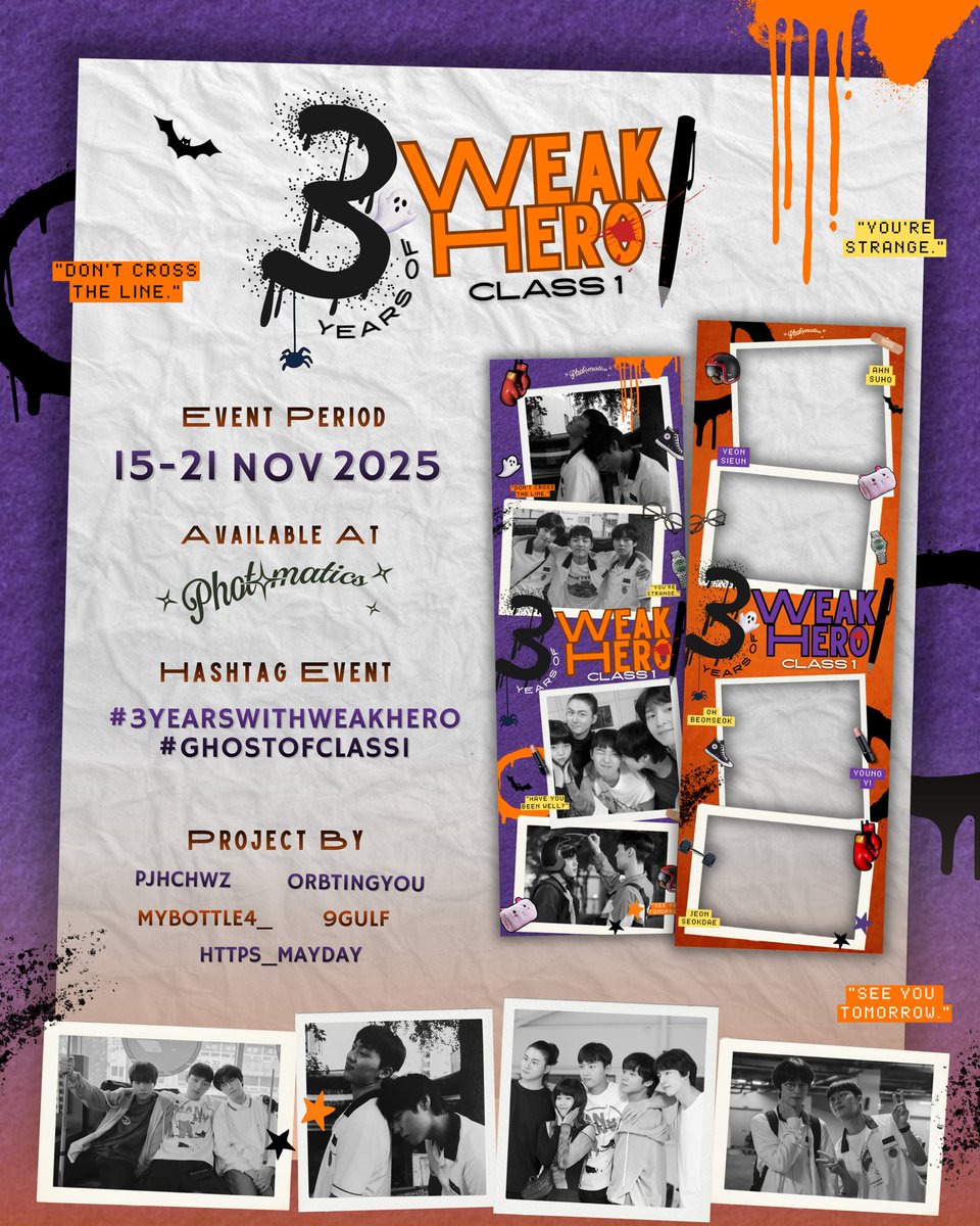 hwjhlovebots's tweet photo. #3YearsWithWeakHero x Photomatics! 👻
It’s time to celebrate 3 years of #WeakHeroClass1!
Calling all 🇮🇩 Heroes untuk rayakan #GhostsOfClass1 bareng spooky anniversary frame~
📍Tersedia di 31 kota di seluruh Indonesia.
💌 Cek info lengkapnya di poster! https://t.co/ZNcnsrDkQi