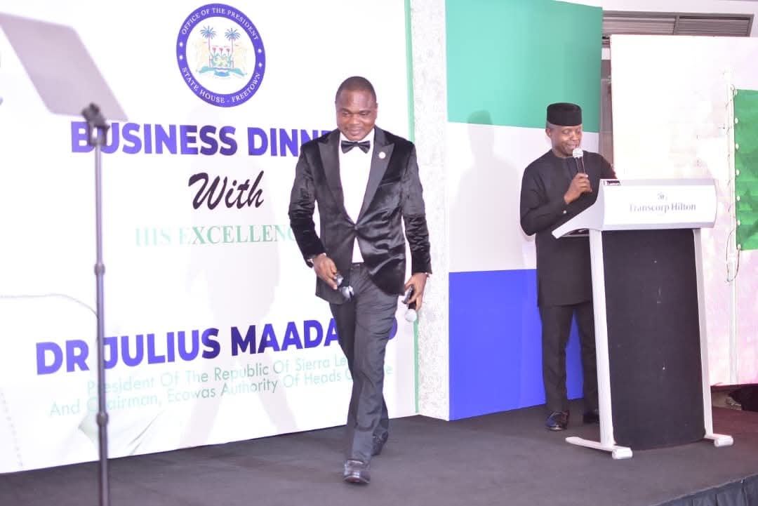 I had the honour of introducing the former Vice president of Nigeria <a href="/ProfOsinbajo/">Prof. Yemi Osinbajo</a>   at a dinner to honour the president of Sierra Leone <a href="/JuliusBio/">Julius Maada Bio</a>