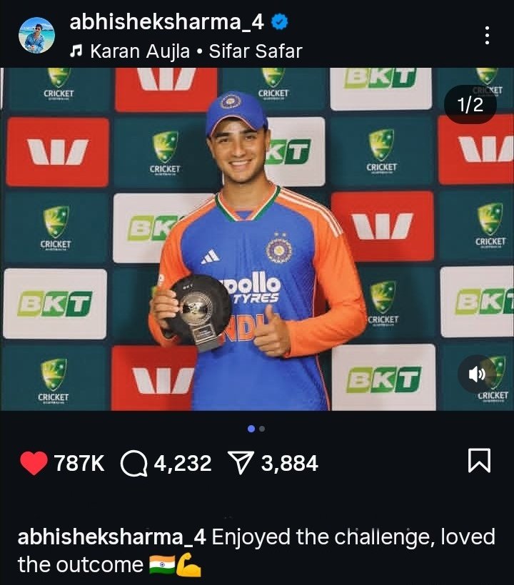 Abhishek_Fan_'s tweet image. Abhishek Sharma Instagram Post on win the series &amp;amp; win the POTS.

#AbhishekSharma | #AUSvIND